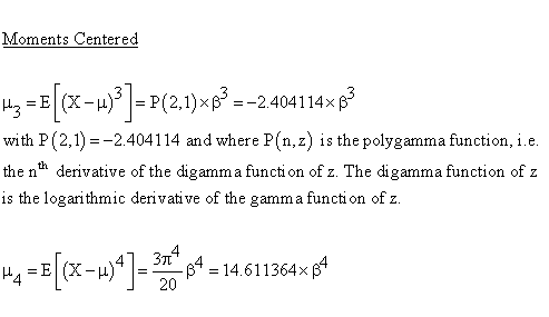 Statistical Distributions - Gumbel Distribution - Centered Descriptive Statistics - Moments