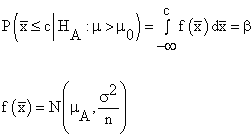 probability of accepting the null hypothesis when it is false (= type II or beta error)